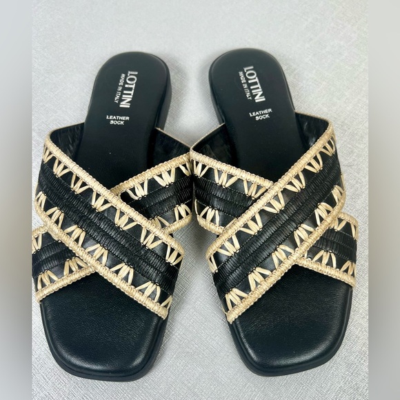 LOTTINI Shoes - Lottoni Black and Beige Crossover sandals never worn size 38 Leather Sock‎
